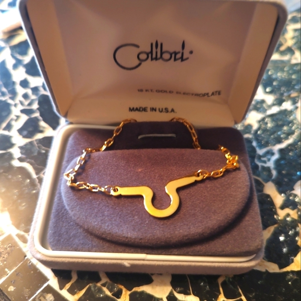 Vintage Colibri - Tie Bar/Chain - Button Style 18KT Gold Electroplate